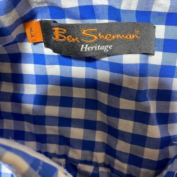 ⭐️BEN SHERMAN Blue Gingham Union Fit Long Sleeved Button Down Shirt - Picture 4 of 5